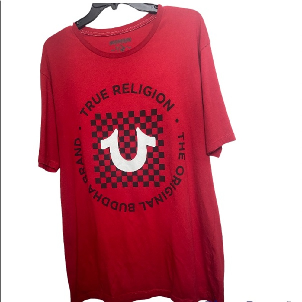 TRUE RELIGION The Original Buddha Brand Mens Red/Black Checkered Print SS Tee:XL